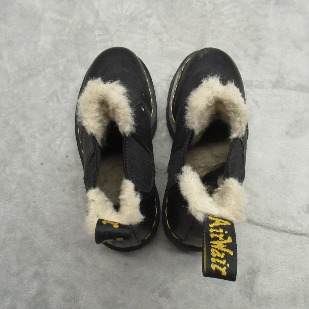 Dr Martens Unisex W5 M4 Boots Black‎ Leather Quad Platform Lug Faux Fur Chelsea